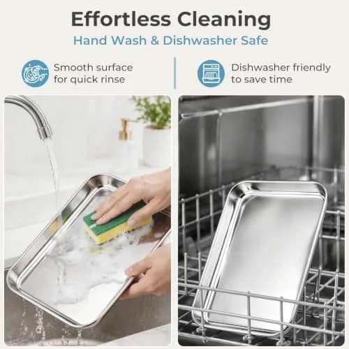 TeamFar 4 PCS Stainless Steel Toaster Oven Pan 10.5"x8"x1" | Healthy, Durable & Easy to Clean thumbnail 7
