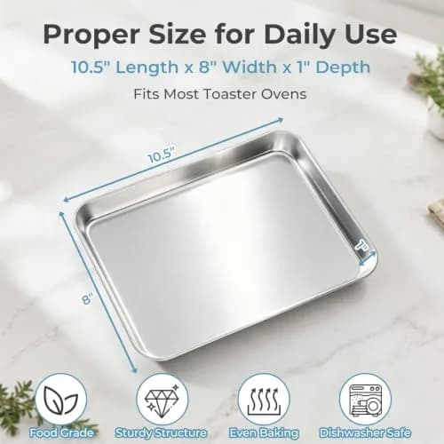 TeamFar 4 PCS Stainless Steel Toaster Oven Pan 10.5"x8"x1" | Healthy, Durable & Easy to Clean thumbnail 2
