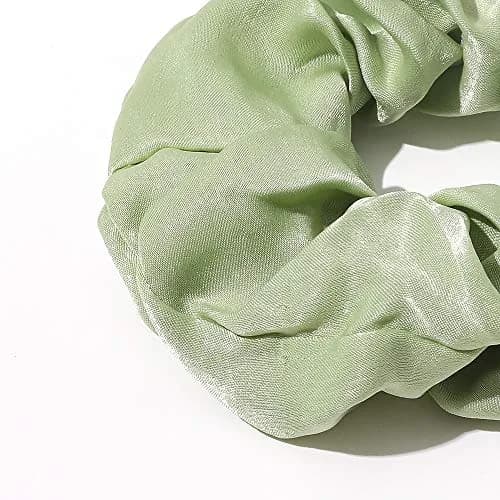 Ivyu Silk Satin Scrunchies for Women - 4-Pack, Gray Dark Green Light Green Beige | Gentle Hold for All Hair Types thumbnail 6