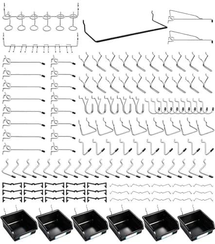 FRIMOONY 140-Piece Pegboard Hooks Assortment with Bins & Locks | Organize Tools on 1/8" & 1/4" Pegboards — 188PCS