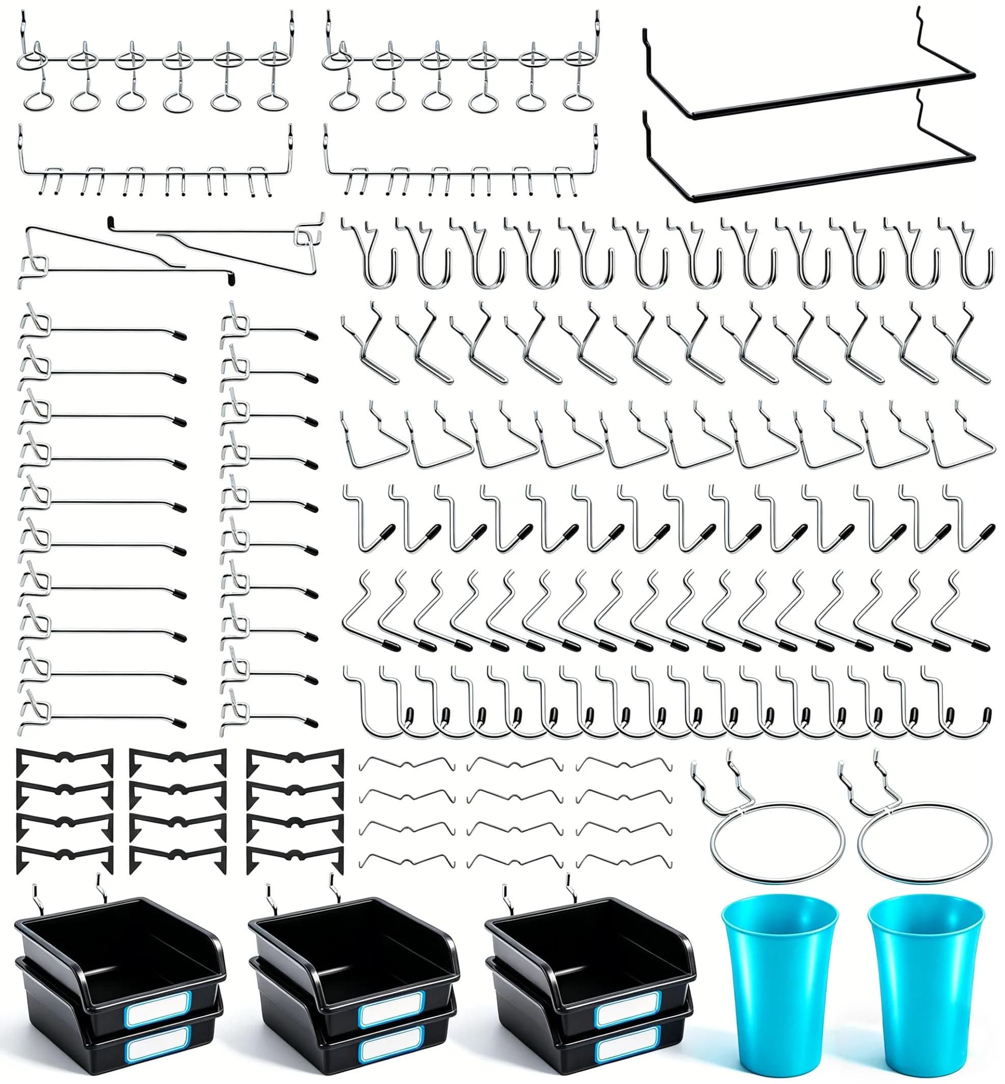 FRIMOONY Pegboard Hooks with Bins & Locks, 204 PCS (80 Locks) | Organize Tools & Supplies - main product image