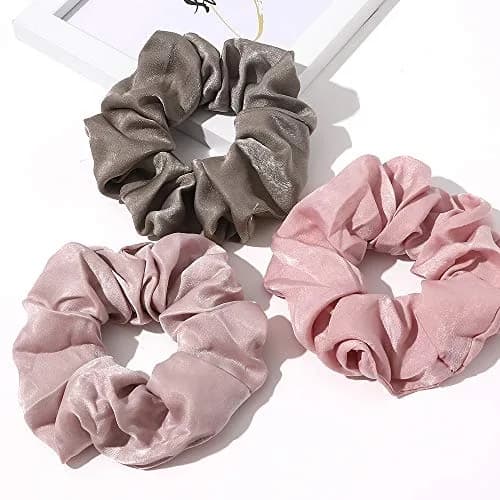 Ivyu Silk Satin Scrunchies - No Crease Hair Ties for Women, Thick Hair Ponytail Holders with Soft Elastic Bands (4 Count, Gray Pink Light Pink Light Purple) thumbnail 6