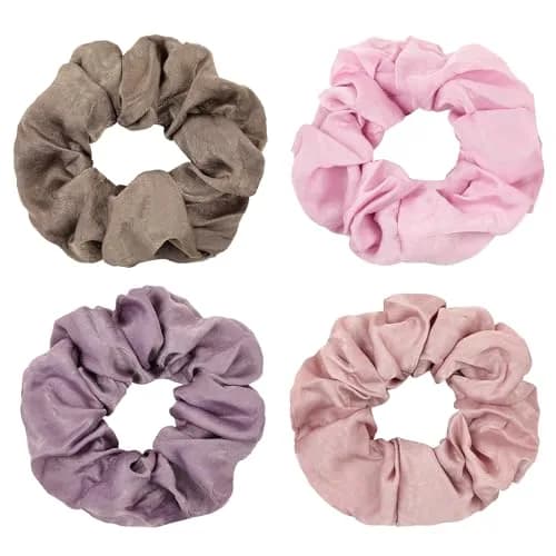 Ivyu Silk Satin Scrunchies - No Crease Hair Ties for Women, Thick Hair Ponytail Holders with Soft Elastic Bands (4 Count, Gray Pink Light Pink Light Purple) thumbnail 1