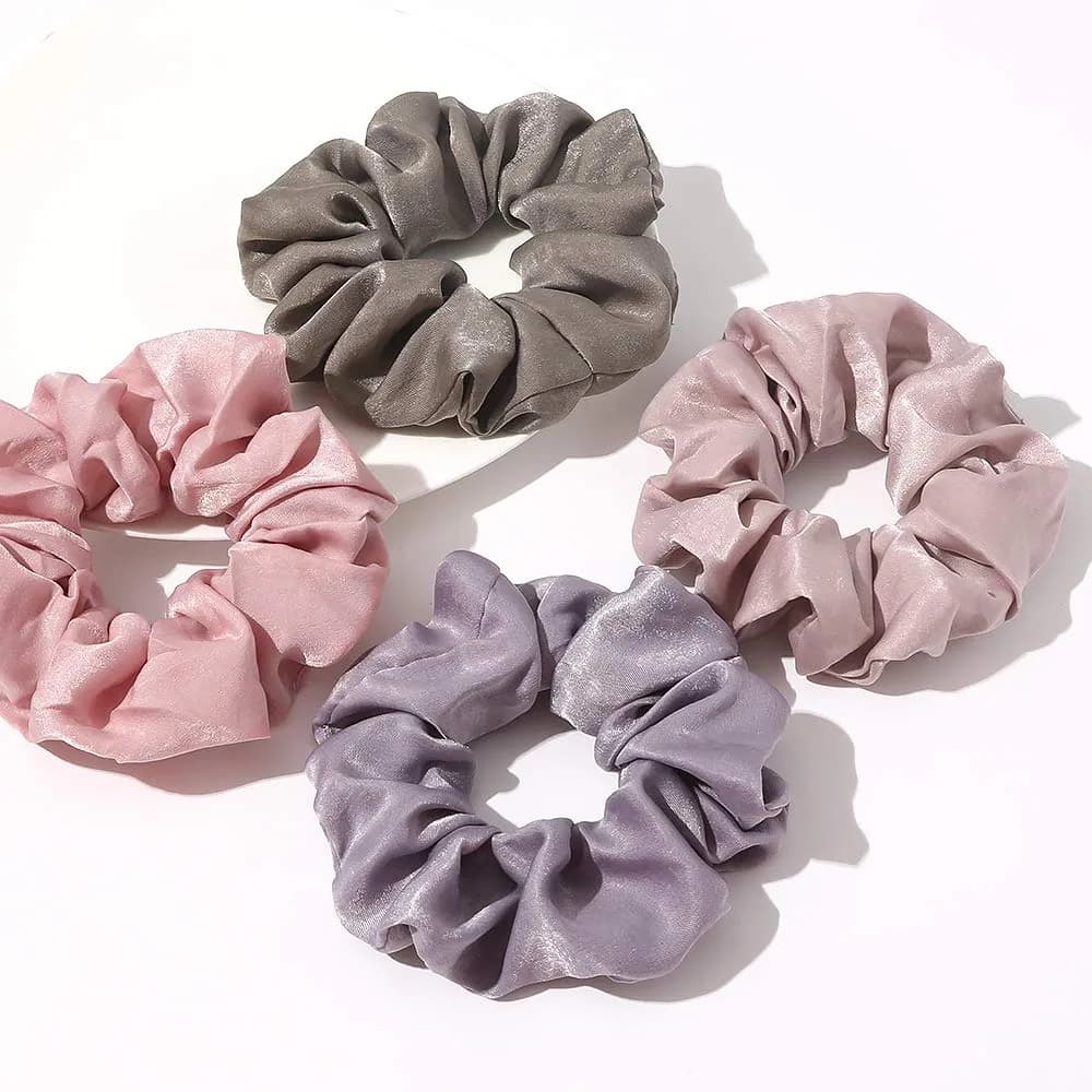 Ivyu Silk Satin Scrunchies - No Crease Hair Ties for Women, Thick Hair Ponytail Holders with Soft Elastic Bands (4 Count, Gray Pink Light Pink Light Purple) - view 8