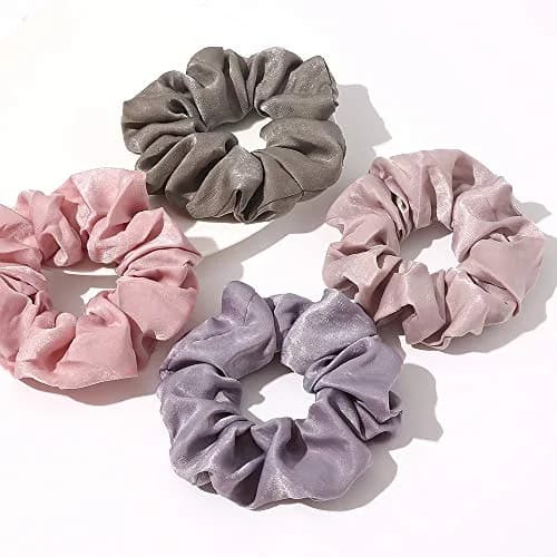 Ivyu Silk Satin Scrunchies - No Crease Hair Ties for Women, Thick Hair Ponytail Holders with Soft Elastic Bands (4 Count, Gray Pink Light Pink Light Purple) thumbnail 8