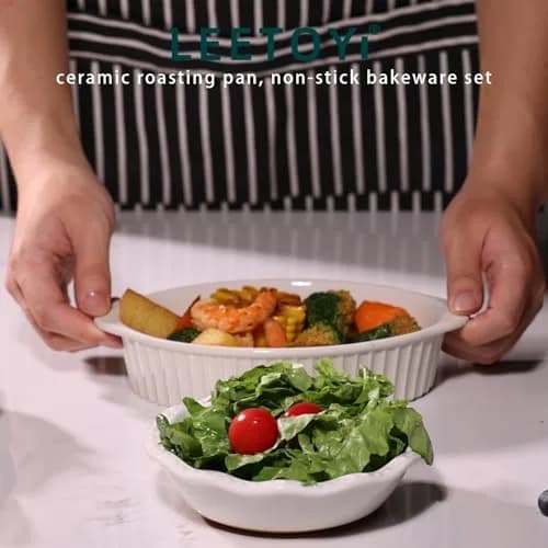 LEETOYI Porcelain Small Oval Au Gratin Pans, Baking Dish Set for 1 or 2 person servings, Bakeware with Double Handle for Kitchen and Home, Set of 2 (White) | Oven & Microwave Safe thumbnail 4