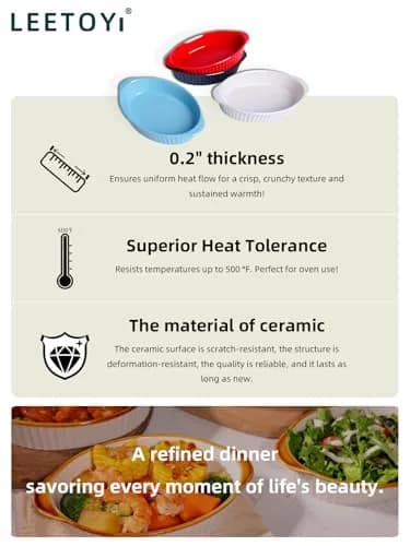 LEETOYI Porcelain Small Oval Au Gratin Pans, Baking Dish Set for 1 or 2 person servings, Bakeware with Double Handle for Kitchen and Home, Set of 2 (White) | Oven & Microwave Safe thumbnail 6