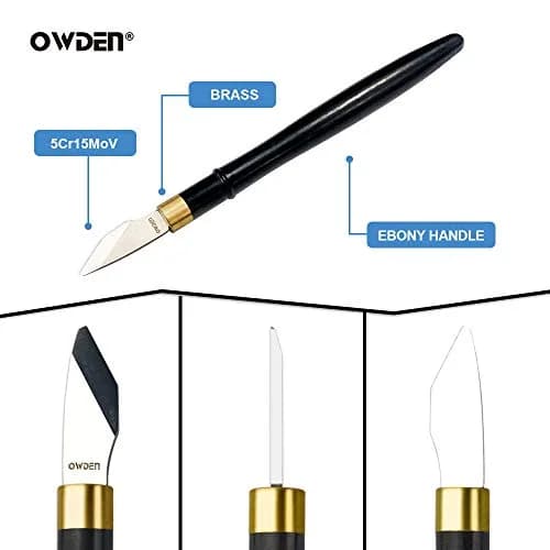OWDEN Precision Leather Carving and Cutting Knife | Alloy Steel Blade, Ebony Handle | 157mm (6.18in) thumbnail 3