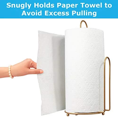 Blue Donuts Paper Towel Holder - Farmhouse Design, Gold Finish, 13.5 in x 6 in | Easy One-Handed Tear thumbnail 4