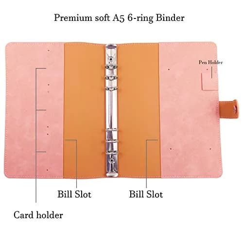 tutata A5 PU Leather Notebook Binder Pink 18.3 cm (7.2 in) | Refillable 6-Ring Cover for A5 Filler Paper thumbnail 2