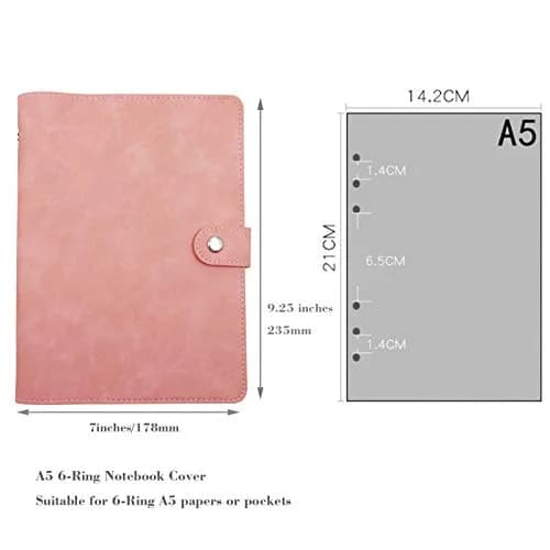 tutata A5 PU Leather Notebook Binder Pink 18.3 cm (7.2 in) | Refillable 6-Ring Cover for A5 Filler Paper thumbnail 3