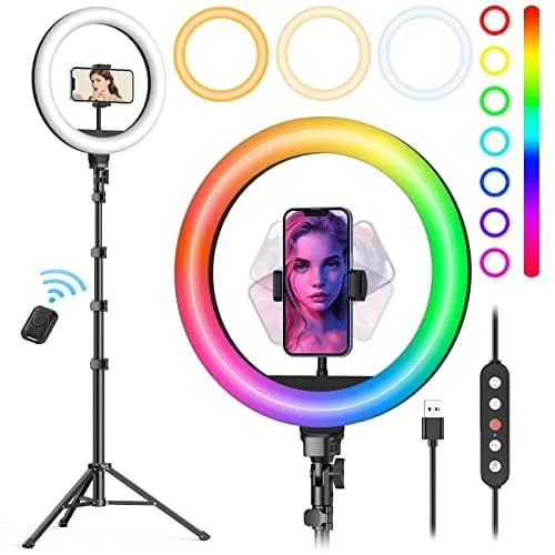 Weilisi 10" Ring Light with Stand 72'' Tall & Phone Holder | 38 Color Modes Selfie Light with Tripod, Dimmable, Speed Control, for YouTube & Makeup thumbnail 1