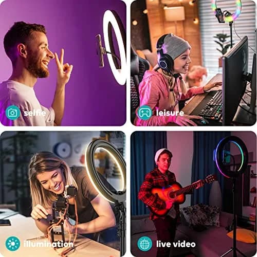 Weilisi 10" Ring Light with Stand 72'' Tall & Phone Holder | 38 Color Modes Selfie Light with Tripod, Dimmable, Speed Control, for YouTube & Makeup thumbnail 6