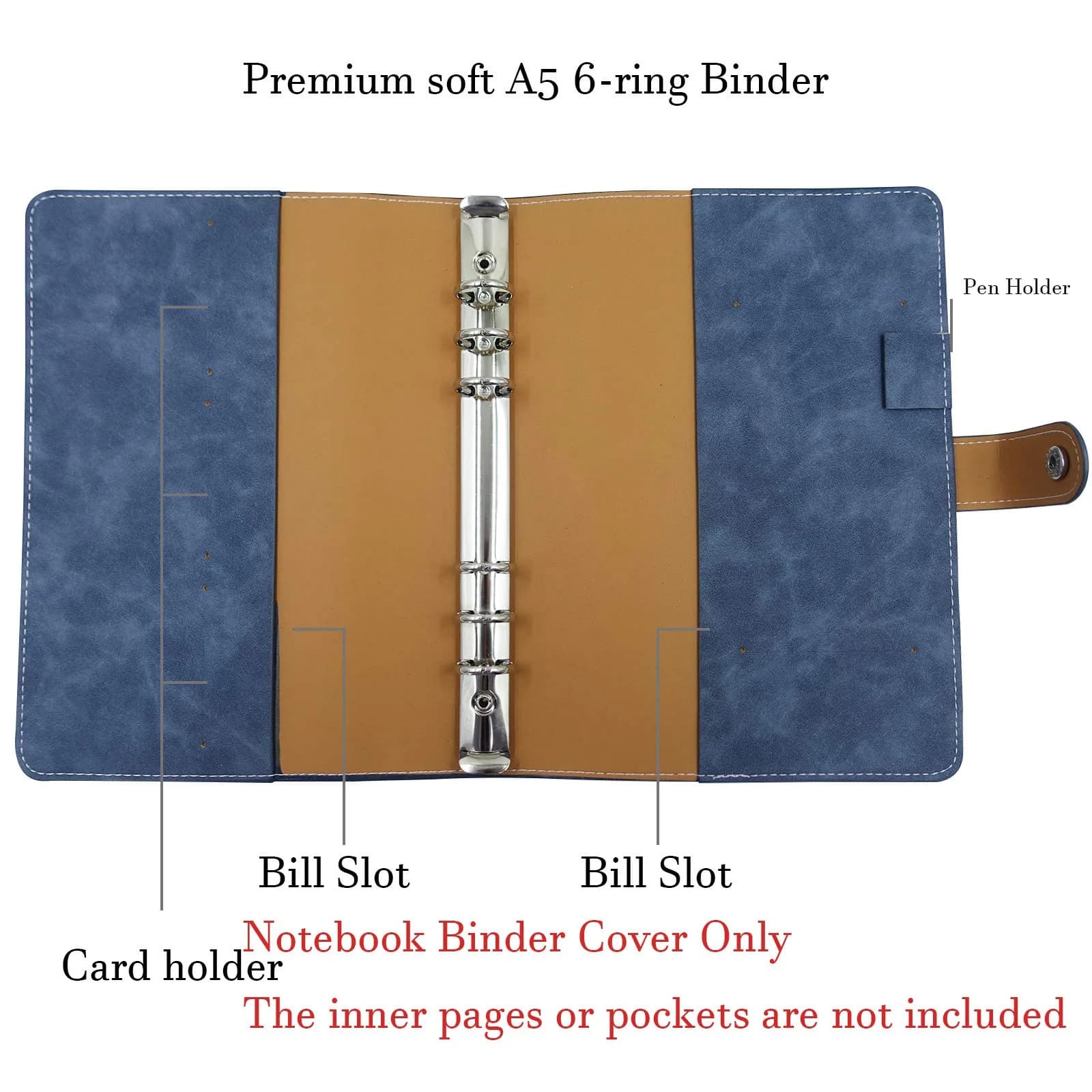 tutata A5 PU Leather Notebook Binder 18.1 cm (7 x 9.25 IN) | Refillable 6-Ring Cover for A5 Filler Paper - view 2