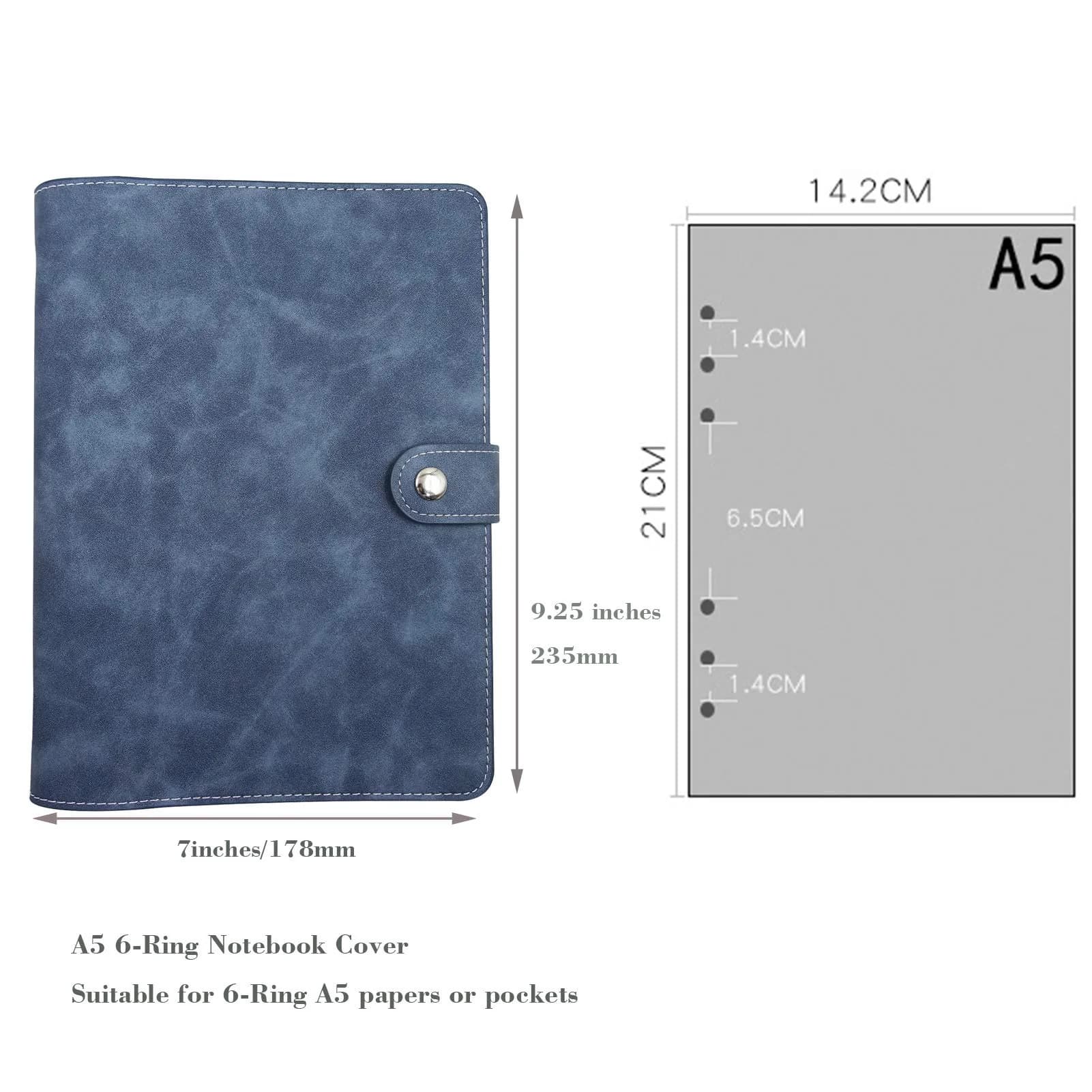 tutata A5 PU Leather Notebook Binder 18.1 cm (7 x 9.25 IN) | Refillable 6-Ring Cover for A5 Filler Paper - view 3
