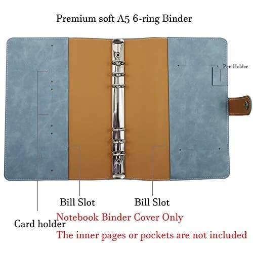 tutata A5 PU Leather Notebook Binder Cover, Refillable 6-Ring, Cyan | Holds 80-100 Sheets thumbnail 2