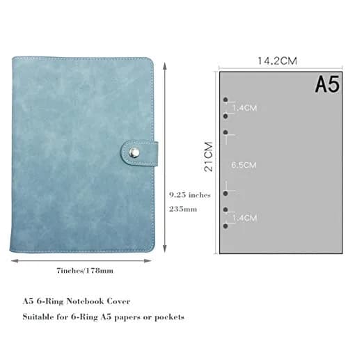 tutata A5 PU Leather Notebook Binder Cover, Refillable 6-Ring, Cyan | Holds 80-100 Sheets thumbnail 3