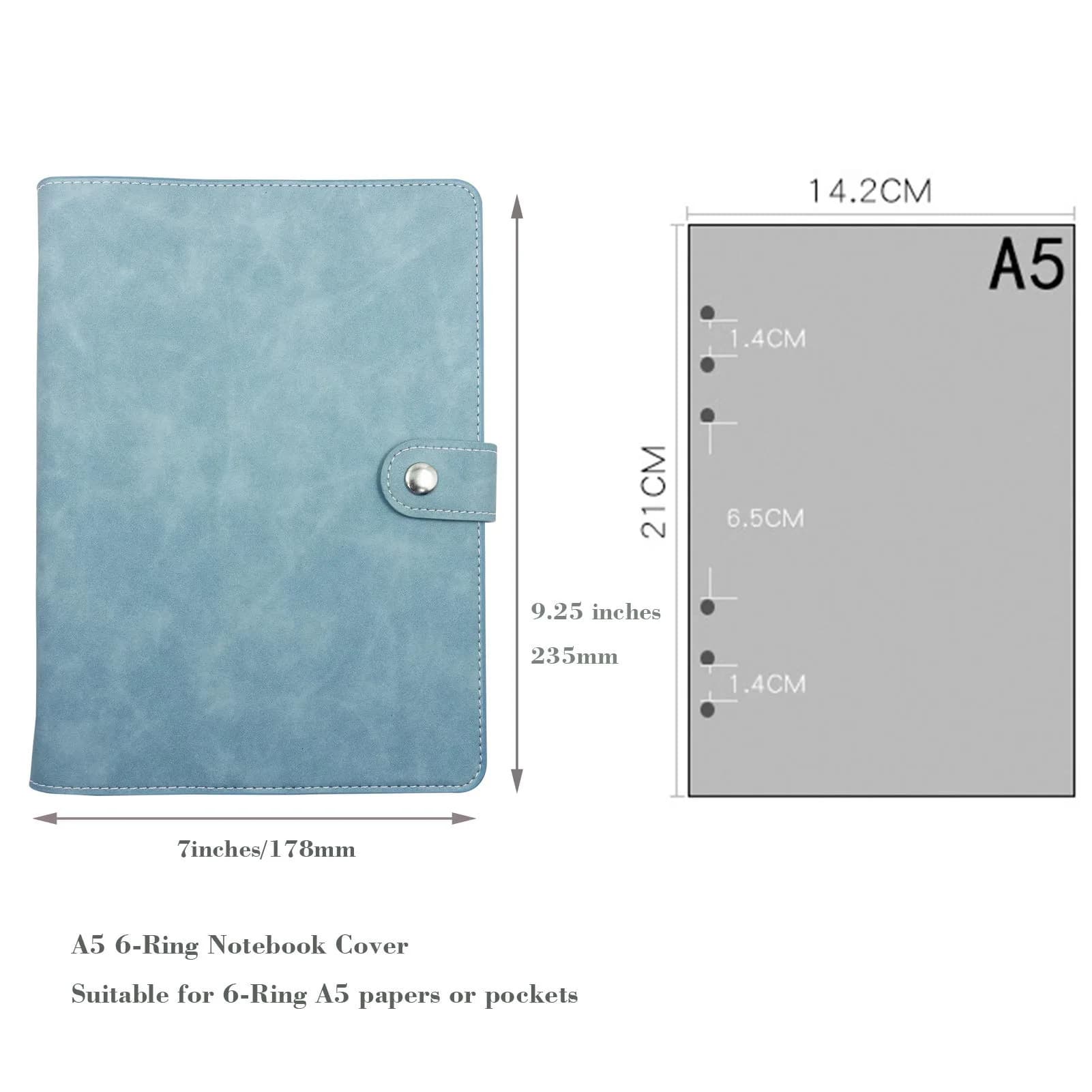 tutata A5 PU Leather Notebook Binder Cover, Refillable 6-Ring, Cyan | Holds 80-100 Sheets - view 3