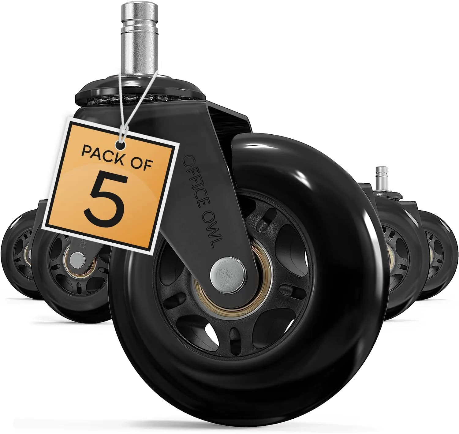OFFICE OWL 5 Pack Office Chair Wheels | Universal Replacement Casters for Desk Chairs, Steel, 2.27kg (5lb), Black — Black