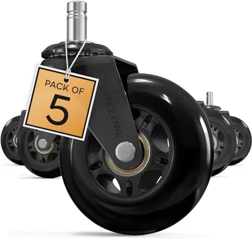 OFFICE OWL 5 Pack Office Chair Wheels | Universal Replacement Casters for Desk Chairs, Steel, 2.27kg (5lb), Black thumbnail 1