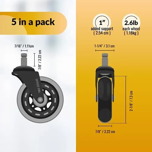 OFFICE OWL 5 Pack Office Chair Wheels | Universal Replacement Casters for Desk Chairs, Steel, 2.27kg (5lb), Black thumbnail 4