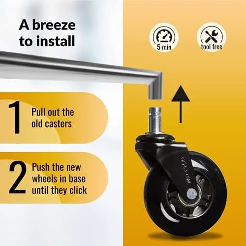 OFFICE OWL 5 Pack Office Chair Wheels | Universal Replacement Casters for Desk Chairs, Steel, 2.27kg (5lb), Black thumbnail 5