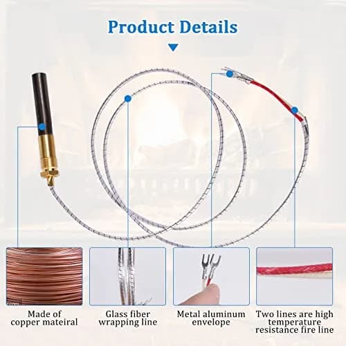 ChangTa Gas Fryer Thermopile Thermocouple 2-Wire Replacement for Imperial Elite Frymaster Dean Pitco and Italian FAGE Gas Pizza Oven | Corrosion-Resistant, Long Service Life thumbnail 2