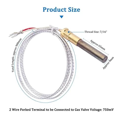 ChangTa Gas Fryer Thermopile Thermocouple 2-Wire Replacement for Imperial Elite Frymaster Dean Pitco and Italian FAGE Gas Pizza Oven | Corrosion-Resistant, Long Service Life thumbnail 3