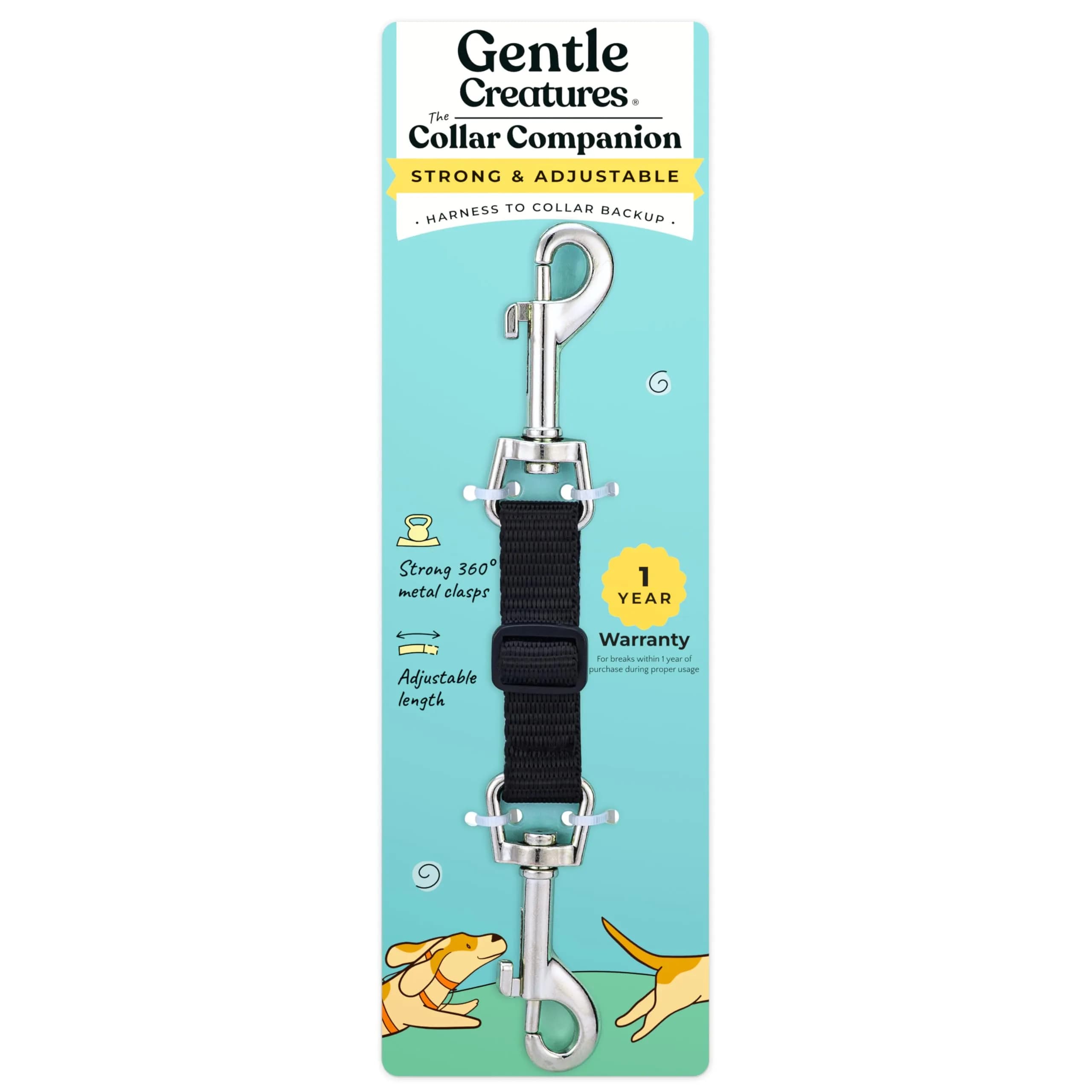 Gentle Creatures Collar Companion Adjustable Dog Safety Backup Clip | Secure, Durable & Adjustable (7-8 inches)