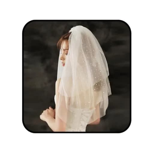 Aularso Ivory Wedding Veil 3-Tier Bridal Veil for Women | Short Elegant Bridal Accessory thumbnail 1