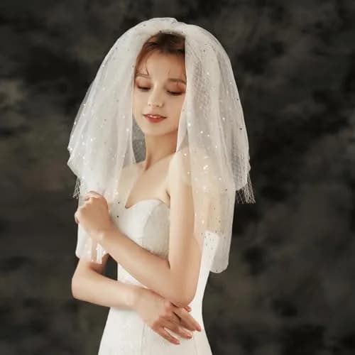 Aularso Ivory Wedding Veil 3-Tier Bridal Veil for Women | Short Elegant Bridal Accessory thumbnail 6