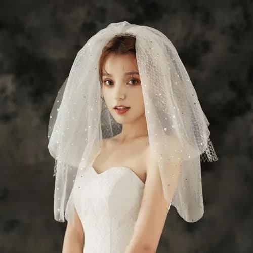 Aularso Ivory Wedding Veil 3-Tier Bridal Veil for Women | Short Elegant Bridal Accessory thumbnail 7