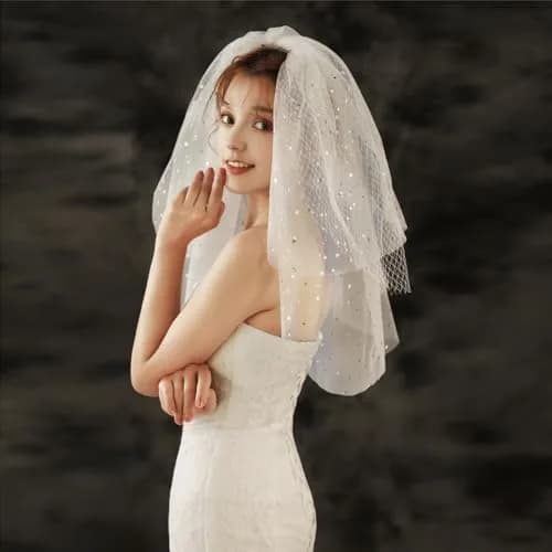 Aularso Ivory Wedding Veil 3-Tier Bridal Veil for Women | Short Elegant Bridal Accessory thumbnail 2