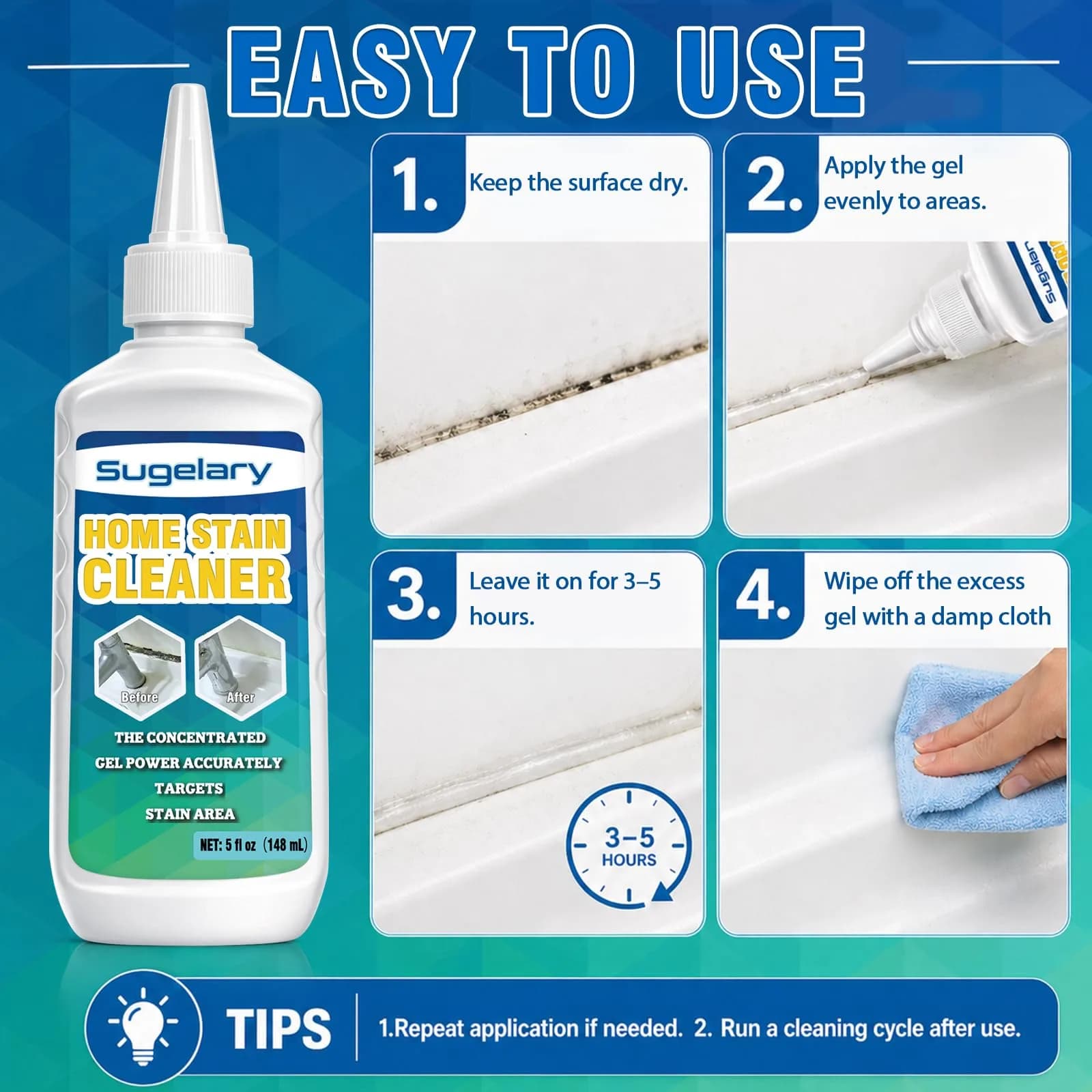Sugelary Mold Stain Cleaner Gel 148ml (5 Fl Oz) | Tough on Mold, Easy Application - view 4