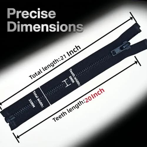 MebuZip #8 20 Inch Black Nickel Teeth Separating Jacket Zipper for Men (RH) | Heavy Duty Metal Zipper for Jackets thumbnail 2