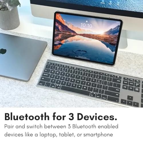 Macally ACEBTKEYSG Wireless Bluetooth Keyboard for Mac - 110 Keys, 20 Shortcuts, Numeric Keypad, Space Gray thumbnail 3