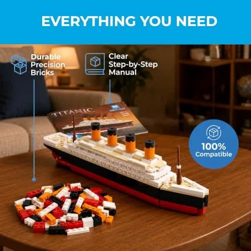 Brick Loot Titanic Building Set, 217-Pcs Historic Ocean Liner Brick Display | STEM Learning Toy for Kids & Adults thumbnail 3