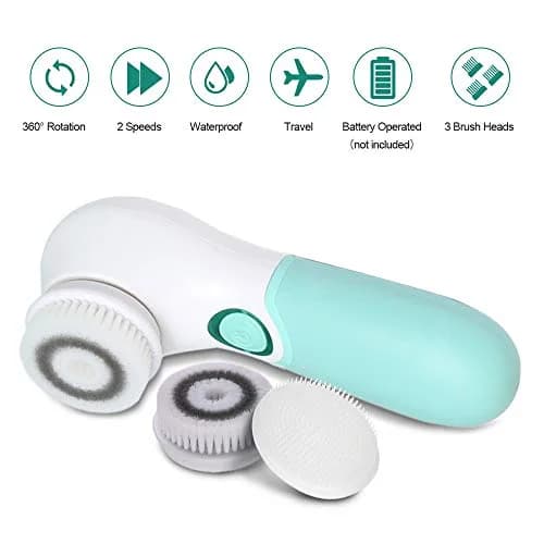 TOUCHBeauty Facial Cleansing Brush Electric Face Exfoliating Massage Brush 2-Speed Deep Cleaning, 3 Heads, Waterproof, AA Battery thumbnail 4
