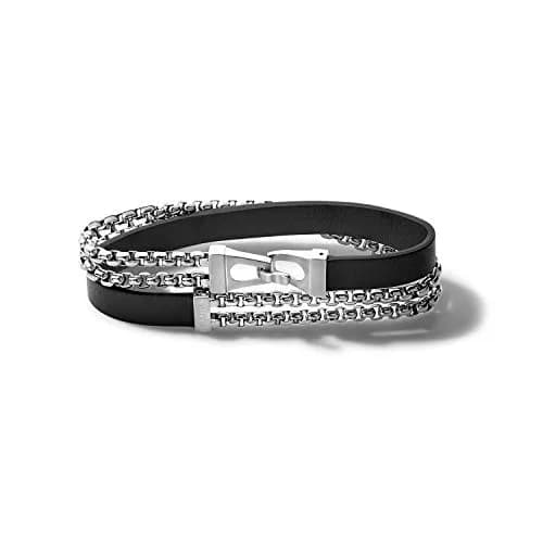 Bulova Men's Classic Double Wrap Leather & Stainless Steel Chain Bracelet | Layered Look, 7.5-8 Inches thumbnail 1