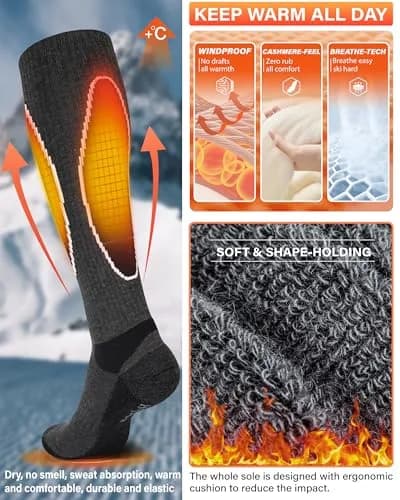 Hylaea Merino Wool Ski Socks Large | Thermal Knee-high Snowboarding Socks thumbnail 4