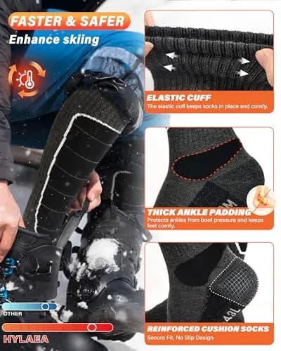 Hylaea Merino Wool Ski Socks Large | Thermal Knee-high Snowboarding Socks thumbnail 5