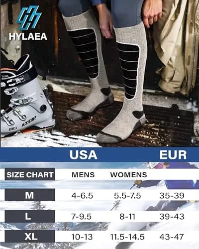 Hylaea Merino Wool Ski Socks Large | Thermal Knee-high Snowboarding Socks thumbnail 6