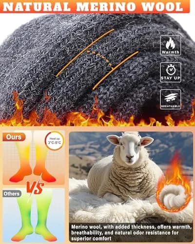 Hylaea Unisex Knee High Merino Wool Ski Snowboard Socks, Cushioning & Warm | Thermal, Moisture Wicking, Cushioned, Compression thumbnail 3