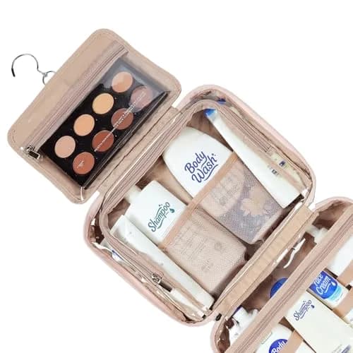NISHEL Large Travel Toiletry Bag for Women, Pink | Hanging Organizer with Compartments thumbnail 3