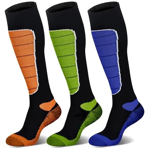 Hylaea Merino Wool Cold Weather Socks for Ski, Snowboarding, Snow, Winter, Knee-high Warm Socks, Thermal, Cushioned, Moisture Wick, Hunting, Cycling (Medium, Red Blue Green) thumbnail 1
