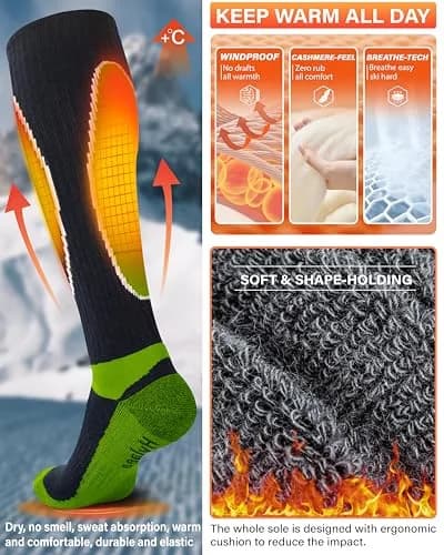 Hylaea Merino Wool Cold Weather Socks for Ski, Snowboarding, Snow, Winter, Knee-high Warm Socks, Thermal, Cushioned, Moisture Wick, Hunting, Cycling (Medium, Red Blue Green) thumbnail 4