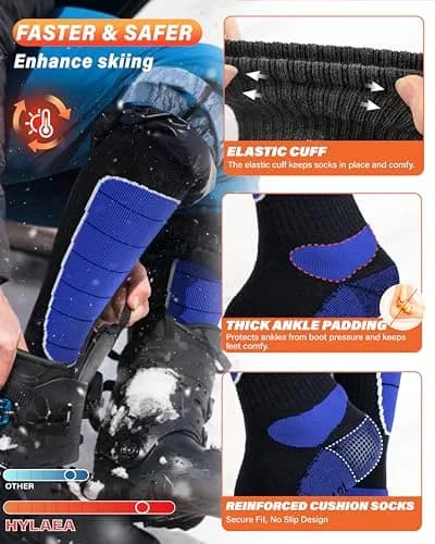 Hylaea Merino Wool Cold Weather Socks for Ski, Snowboarding, Snow, Winter, Knee-high Warm Socks, Thermal, Cushioned, Moisture Wick, Hunting, Cycling (Medium, Red Blue Green) thumbnail 5