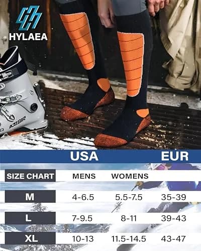 Hylaea Merino Wool Cold Weather Socks for Ski, Snowboarding, Snow, Winter, Knee-high Warm Socks, Thermal, Cushioned, Moisture Wick, Hunting, Cycling (Medium, Red Blue Green) thumbnail 6