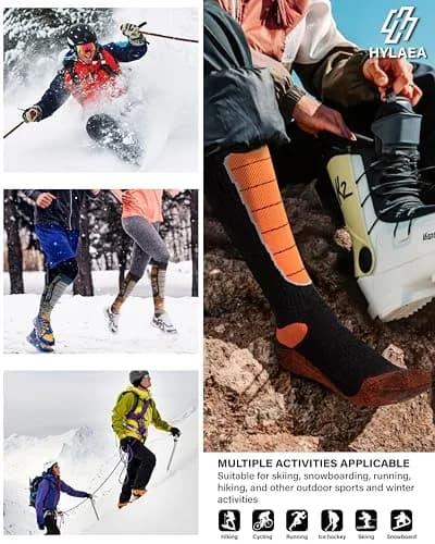 Hylaea Merino Wool Cold Weather Socks for Ski, Snowboarding, Snow, Winter, Knee-high Warm Socks, Thermal, Cushioned, Moisture Wick, Hunting, Cycling (Medium, Red Blue Green) thumbnail 7