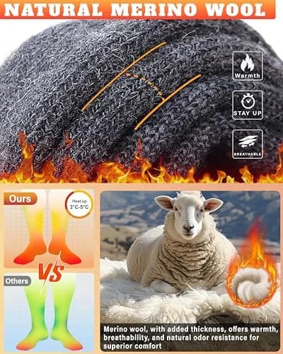 Hylaea Merino Wool Cold Weather Socks for Ski, Snowboarding, Snow, Winter, Knee-high Warm Socks, Thermal, Cushioned, Moisture Wick, Hunting, Cycling (Medium, Red Blue Green) thumbnail 3
